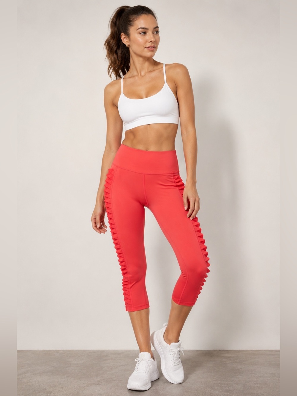 Lululemon Coral Pink Ruffle Detail Crop Leggings |High Rise Athletic Capri Pants